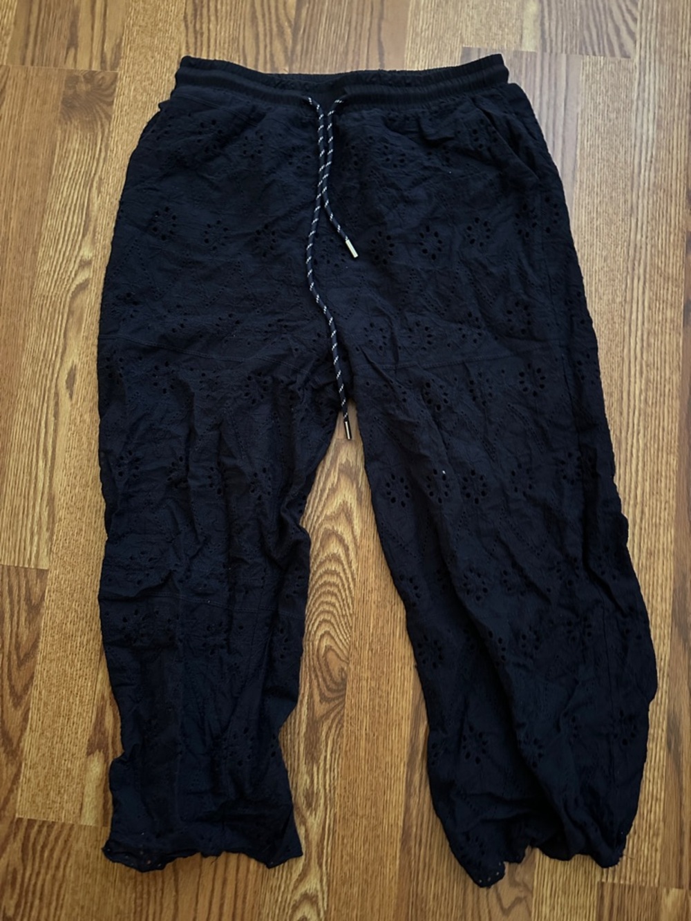 Navy Eyelet Drawstring Pants